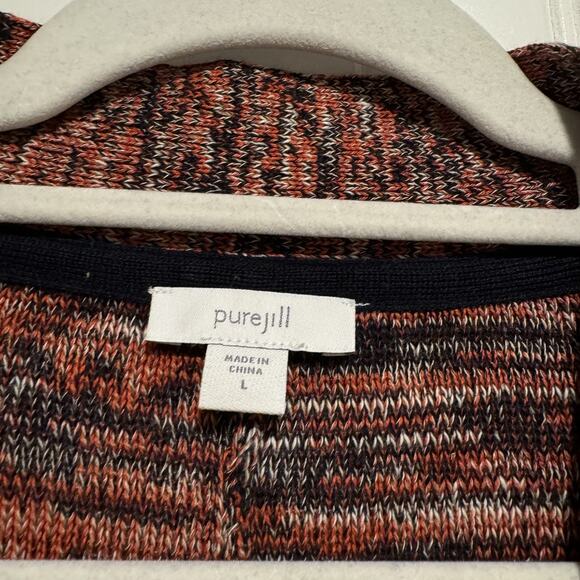 J Jill Pure Jill Campari Orange Navy Marled Space Dye Sweater Size Large - Picture 5 of 7